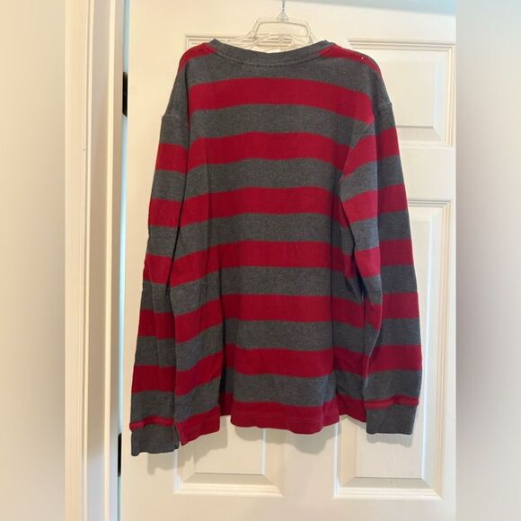 LL Bean mens Red Gray Striped Waffle Knit Long Sleeve Shirt Size XL - Picture 2 of 5